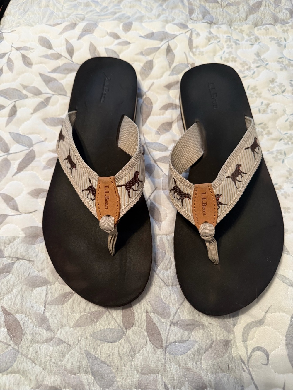 L.L. Bean Sandals with Tan Straps and Brown Dog Print